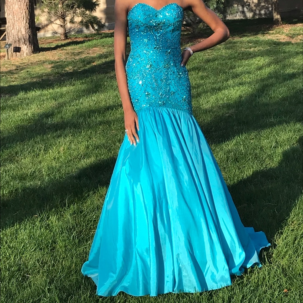 Sherri Hill Turquoise Mermaid Prom Dress